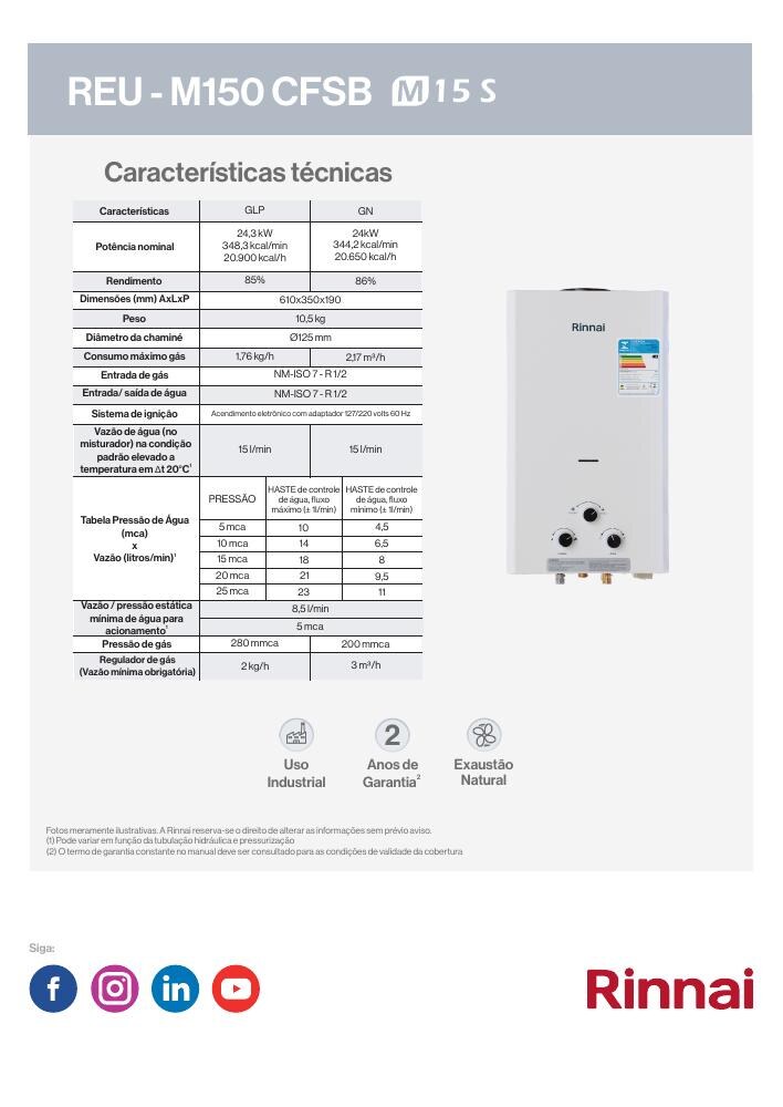 Aquecedor Rinnai M15 S