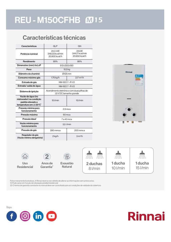 Aquecedor Rinnai M15